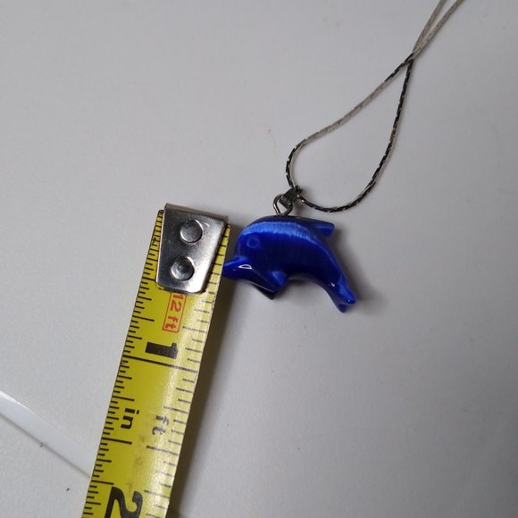 Glass Blue Dolphin Pendant Necklace 15.5 Inches - Picture 16 of 16